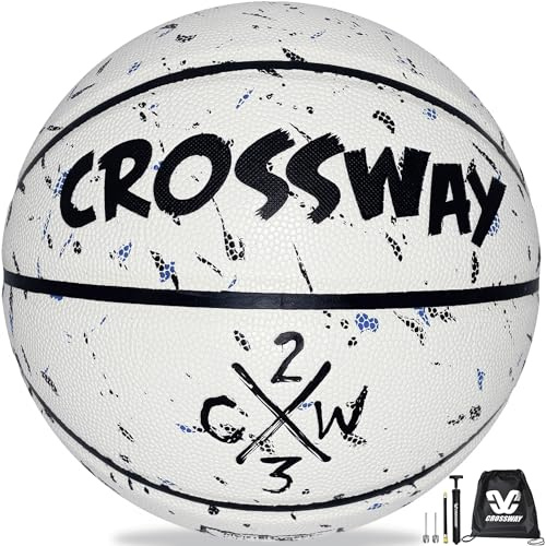 MAIBOLE Street College Basketball, Größe 5, für drinnen und draußen, 27,5 Zoll, weißer Basketball aus feuchtigkeitsabsorbierendem Verbundleder (PU), inklusive Luftpumpe.