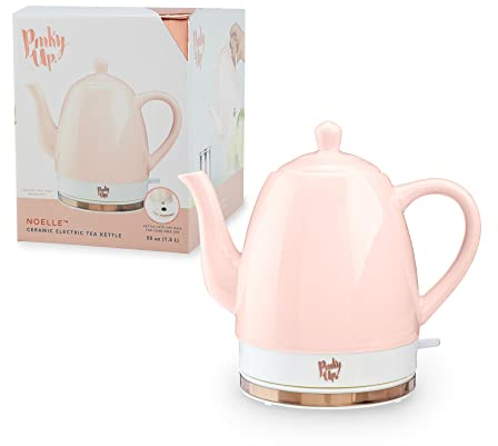 Pinky Up Noelle 1.5 L Ceramic Gooseneck Spout Electric Tea Kettle with Temperature Control - Cordless Design for Boiling Water Pot, Pink, Rose Gold