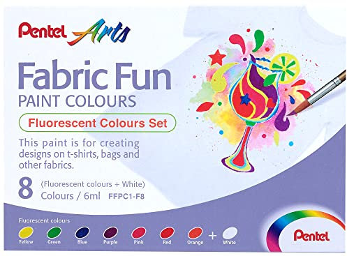 Pentel FFPC1 Fabric Fun Paint Colours, colori per tessuto in tubo, set colori fluo 8 pz