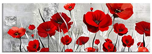 decomonkey - Impression sur Toile Intissé Coquelicots Abstrait 150x50 1 Pièce - Tableau Décoration Appartement Cadre en Bois Déco Salon Peinture sur Toile Maison Nature plantes fleurs coquelicots