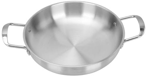 Cabilock Steel Skillet Stir- Fry and Paella Pan Stainless Steel Grill Pan with Double Handles for Home Restaurant (A)