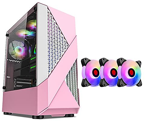 Gaming Case,Mid-Tower PC Gaming Case ATX/M-ATX/ITX - Front I/O USB 3.0 Port - Tempered Glass Side Panel - 8 Fan Position - RGB Fan - Pink (Size : 8 fan)