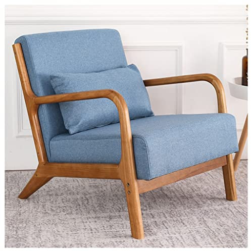 DUNAKE Sessel Clubsessel, Stoffsessel Bequem, Mid-Century Modern Gepolsterter Sofastuhl Einzellesestuhl Mit Massivholzbeinen Für Schlafzimmerwohnung Einfache Montage (Color : Blue)