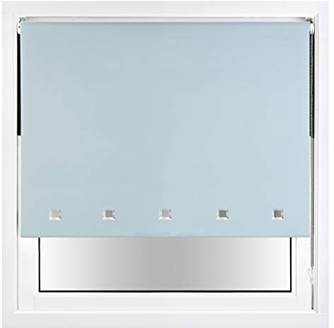 FURNISHED Blackout Roller Blind with Square Eyelets & Metal Fittings Trimmable - Duck Egg Blue, 185W x 165H cm
