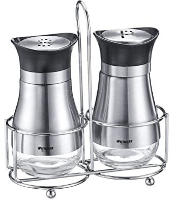 Westmark Menage 63332260 Lisbonne Salière et poivrière 3 pièces Capacité 125 ml Fenêtre inférieure Verre/plastique/acier inoxydable Transparent/argenté/noir