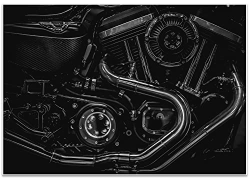 wandmotiv24 Poster als Wanddeko, Größe 100x70cm, Motorrad, Motor, schwarz, Moderne Wanddeko, Wandbilder, Deko, Bild M0278