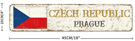 Plaque en métal souvenir de la République tchèque - Décoration murale - Souvenir de la ville de Prague - Drapeau national de la République tchèque - Panneau rustique shabby chic - Panneau de qualité