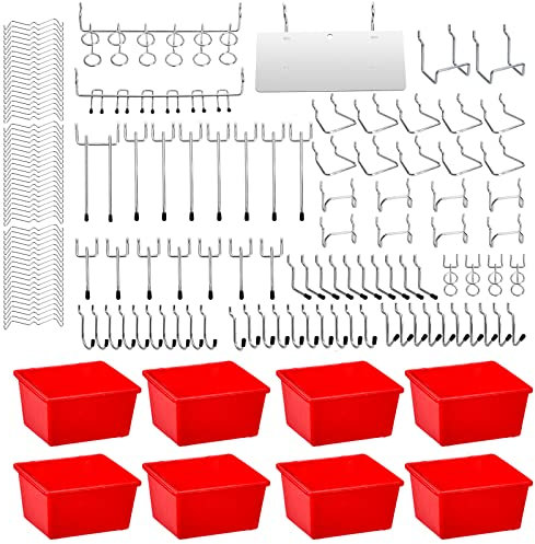 Frcctre 150 Pcs Pegboard Hooks Assortment with Metal Hooks Sets, Pegboard Accessories Organizer Kit with Pegboard Bins for Organizing Various Tools