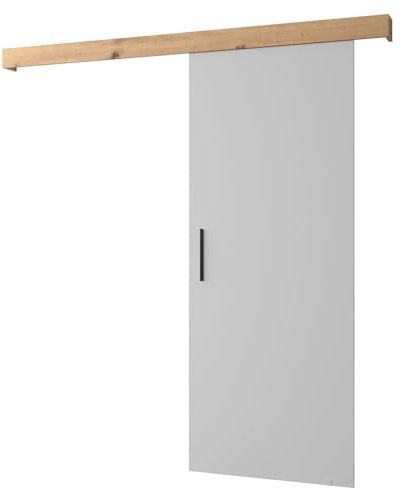 KRYSPOL Schiebetür SALWADOR 1 90cm, Türen, Schlafzimmer, Wohnzimmer, Korridor, Modern Design (weiß matt/Gitter: Artisan Eiche/Griff: schwarz)