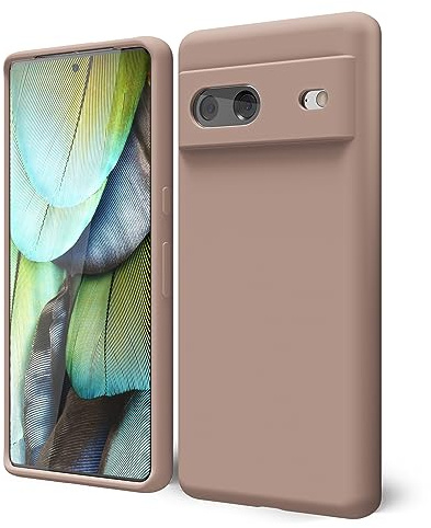 oakxco for Google Pixel 7 Phone Case Liquid Silicone, Cute Thin Slim Soft Rubber TPU Plain Smooth Gel Cover for Women Girl Aesthetic Design, Matte Solid Protective & Shockproof, Nude Light Brown