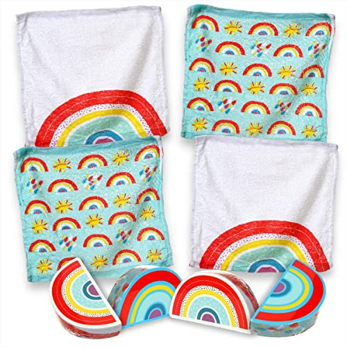 MIK funshopping Lot de 4 gants de toilette magiques, serviette magique, petit cadeau pour enfant, motif tombola, arc-en-ciel 2