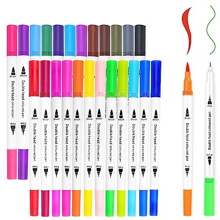 Skaaisont 24 Farben Filzstifte für Erwachsene, Filzstifte mit doppelter Aquarellspitze, geeignet zum Zeichnen und Markieren, Filzstift Mandalas zum Ausmalen 0,4 mm und 2 mm Spitze
