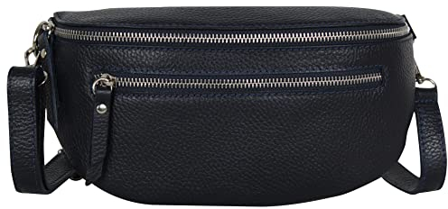 AmbraModa GLX2 - Damen Herren Unisex kleine Hüfttasche Gürteltasche Bauchtasche Umhängetasche aus Echtleder (Dunkelblau)
