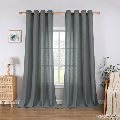 CUCRAF Leinen Vorhänge mit Ösen 2er Set H 175 x B 140 Grau Halbtransparente Leinenvorhang Wohnzimmer Leinenoptik Voile Gardinen Leinenfarbe Schlafzimmer Stores