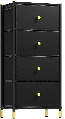 YITAHOME Kommode,komodenschrank für Schlafzimmer, 4 Schubladen aus Stoff mit Griffen,Kommode Schwarz mit Schubladen