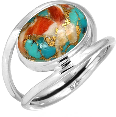 Jeweloporium 925 Silber Ringe für Frauen Mehrfarbig Natürlich Stachelige Auster mit Stein Boho Silber Ringe Größe 50(15.9) Jubiläum - Geschenk Handgefertigt Schmuck