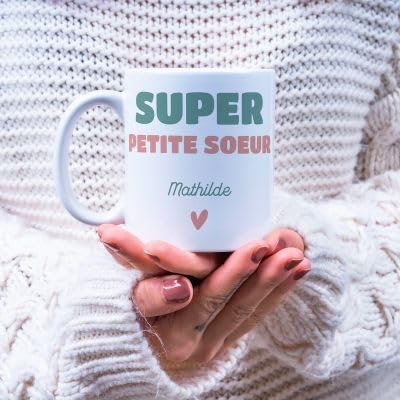 CADEAUX.COM - Tasse Personnalisable Super Petite Soeur - Tasse à Café - Mug Personnalisé - Mug Original - Idée Cadeau Personnalisé Photo et Message
