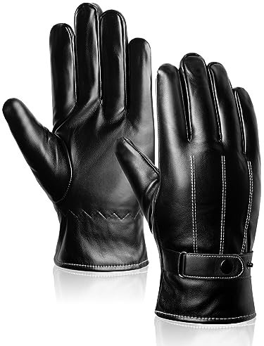 MELLIEX Winter Handschuhe Herren Faux Leder Warm Dick Vlies Winddicht Kälteschutz Thermal Fäustlinge Anti-Rutsch Winddicht Kälteschutz Thermal Fäustlinge Berührungssensitiver Bildschirm - L