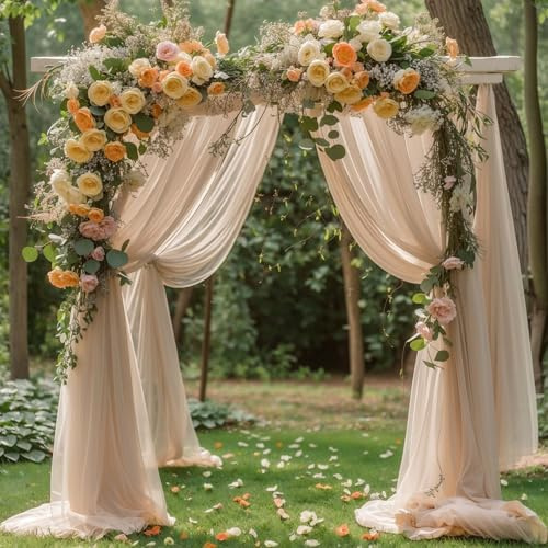 Wedding Arch Draping Fabric, 2 Panels 28 x 19Ft Deep Champagne Wedding Arch Drapes Sheer Backdrop Curtain for Wedding Ceremony Party Ceiling Decor