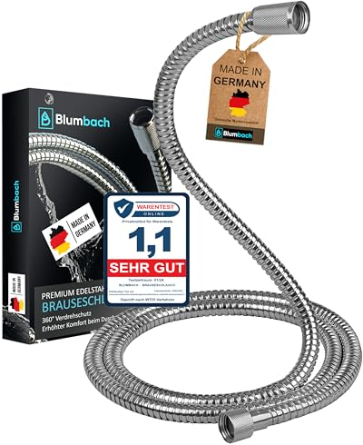 BLUMBACH Duschschlauch 200 cm Edelstahl | MADE IN GERMANY mit Verdrehschutz | Brauseschlauch extrem flexibel, knickfest, Standard 1/2 Anschluß, Metallschlauch doppelt gewickelt, Trinkwasser geprüft