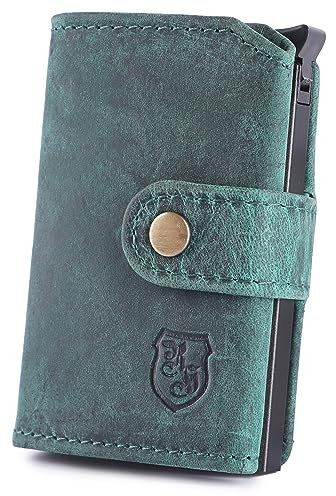 hodalump Porta carte di credito compatto con custodia protettiva in vera pelle – Porta carte di credito per uomo e donna – Money Clip con porta carte di credito, Blu, 1, Vintage