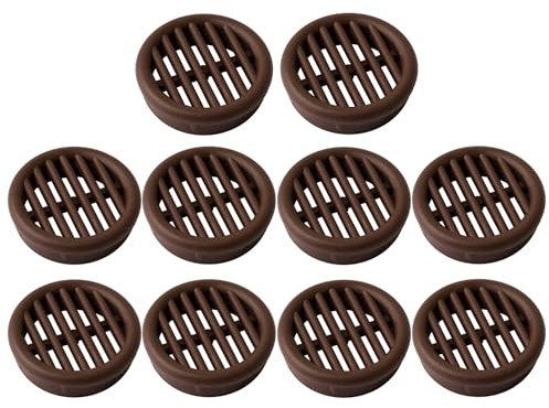EAN cyclingcolors 10x Griglia di ventilazione plastica tonda diametro installazione 35 mm totale 37 mm da incasso areazione dell'aria, Marrone scuro