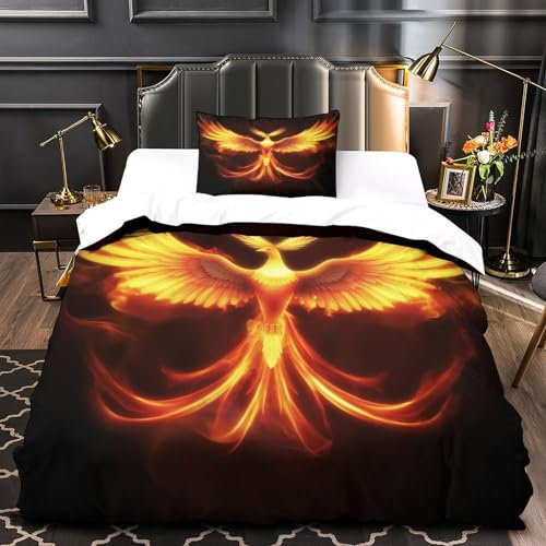 Phoenix Bettwäsche Set Supernatural Bird Bettbezug Set Für Kinder Jungen Mädchen Weich Atmungsaktiv Microfaser Betten Set Mit Reißverschluss Und Kissenbezug 3 Teilig Sets Single（135x200cm）
