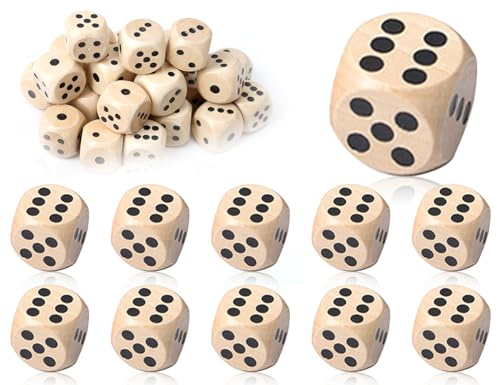 KAPSING Confezione da 10 dadi da gioco in legno 16 mm, dadi da gioco in legno naturale, accessori per giochi di società per giochi di carte