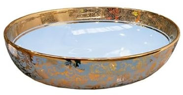 LAVITA Aufsatzwaschtisch Cereza Aufsatzwaschbecken Rund Waschbecken Ohne Überlauf und Hahnloch Aus hochwertigem Porzellan Waschtisch modernes Badkeramik Waschplatz 51x40x14 cm Gold/Blau