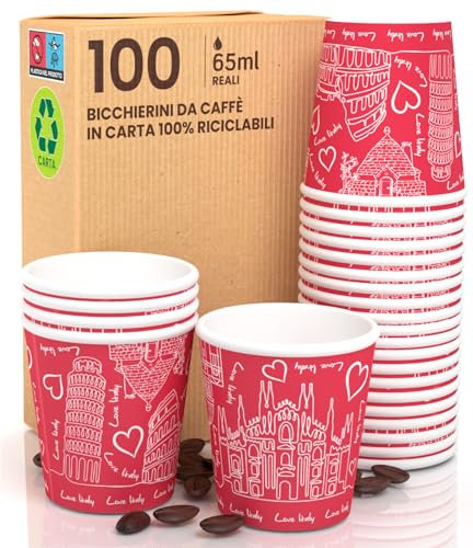 100 vasos de papel para café 65 ml Italy Red vasos ecológicos biodegradables desechables pequeños para llevar bebidas calientes