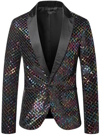 Glitzer Anzug Herren Regular Fit ,Pailletten Blazer Herren Langarm,Sakko Herren Glänzende Anzugjacket Festlich Mantel Schwarz Partyanzug Männer Anzugjacken für Party Karneval Kostüm Disco Outfit