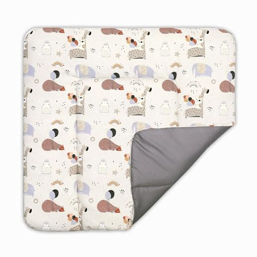 BONKY® Wickelauflage 75x72 cm - aus hautfreundlicher Baumwolle - Wickelunterlage mit rutschfeste Unterseite - Baby Wickeltischauflage - Mega weich und angenehm - Made in EU - Giraffe