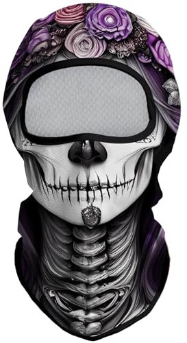 Eikuni Passamontagna per uomo e donna, leggero, per sci, moto, moto, Halloween, ciclismo, equitazione, caccia, pesca, Cranio Bianco Faccia con Rosa Viola, Taglia unica