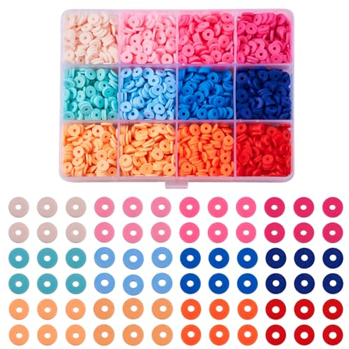 Boutigem Heishi-Ton-Perlen, flach, rund, Scheibenform, 120 g, 12 Farben, handgefertigte Polymer-Ton-Perlen für Sommer, Armbänder, Ohrringe, Halsketten, Schmuckherstellung
