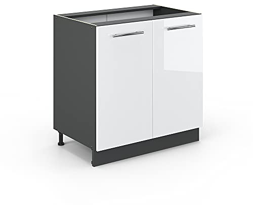 Vicco Spülenunterschrank Fame-Line, Weiß Hochglanz/Anthrazit, 80 cm, AP Eiche
