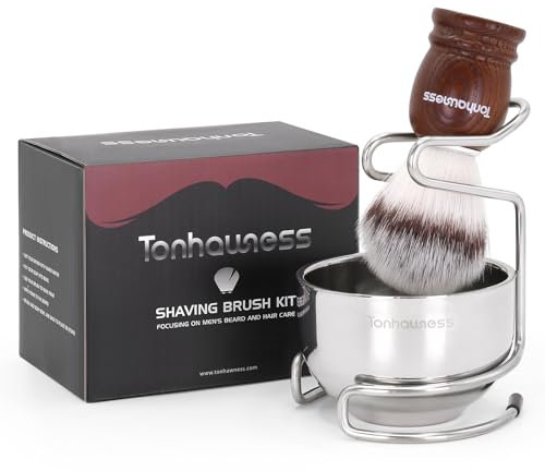 Tonhawness Rasierpinsel-Set für Männer, 3-in-1-Rasierpinsel-Set mit Nylonborsten, 3 Schichten Edelstahl-Rasierschale und Ständerhalter-Kit für Nassrasur Geschenk