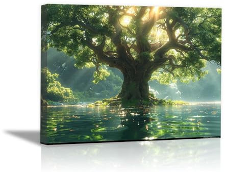 XENIOU Quadro da parete con albero della vita magico albero della vita Semplice decorazione murale su tela per interni moderni oro,verde AC-80x120cm Incorniciato