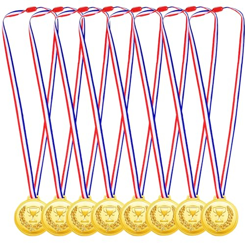 VIEVRE 8 Stücke Medaillen Kindergeburtstag, Kinder Medaillen Geburtstag, Medaille Gold, Plastik Medaillen, Kindermedaille, Medaille Kinder für Partygeschenk, Sport, Geschenk zum Schulanfang