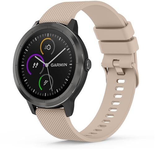 20mm Strap for Garmin Vivoactive 3/3 Music/Venu/Venu 2 Plus/sq/sq 2/Forerunner 245/645/55, Soft Silicone Watch Band Replacement for Garmin Vivomove HR (MilkTea)