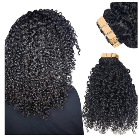 Tape Extensions Tapes on Hair 100g 40pcs Verworrene Curly Tape in Human Hair Extension Mongolische Remy Skin Weft Tape Haar Fressy Curly Kleber Haarverlängerungen(10 Zoll 40pieces)