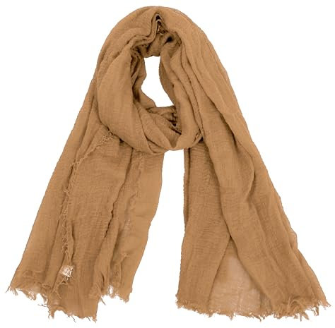 Van Der Rich ® - Schal mit fein gekreppter Oberfläche für Damen und Herren (102-Kamel, One Size)