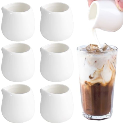 INHEMING Mini Milk Jug 50ml - 6 Piece Set, Small Porcelain Creamer for Serving Milk, Coffee, Tea