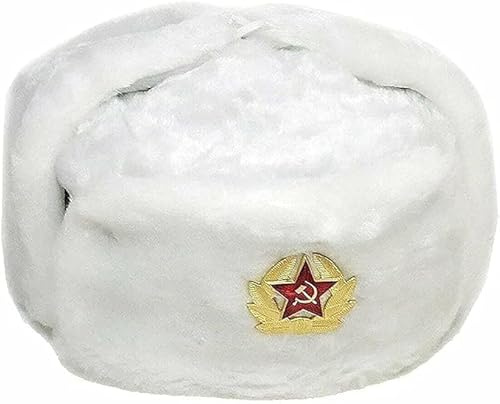 Russische Trappermütze für Herren, warm, mit sowjetischem Abzeichen, Unisex, Kunstfell, Uschanka-Klappen, Sowjetischer Stil, Unisex Wintermütze