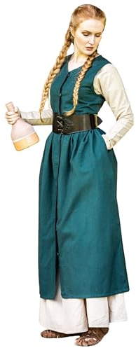 Leonardo Carbone® Damen Kleid Arlette | Ärmelos Mit Knopfleiste | Schnürung Hinten | Karneval, Halloween, Cosplay, LARP, Mittelalter, Kostüm, Gewand | 100% Baumwolle