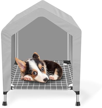 Erhöhte Hundehütte für Draußen oder Drinnen - Wasserdichtes Hundezelt Katzenhaus, Hunde-Sonnenschutzzelt, Haustierhaus mit abnehmbarem Bezug, geeignet für kleine Katzen Hunde