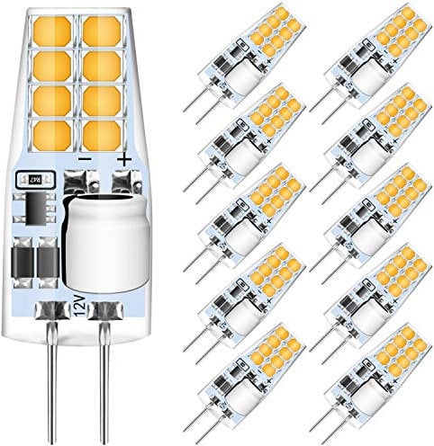 AGOTD G4 LED Lampen, 3W Birnen 12V, Warmweiß 3000K, Ersatz 30W Halogenlampen, 250 LM Leuchmittel, LED Stiftsockellampe nicht dimmbar, kein Flackern, 10er Pack