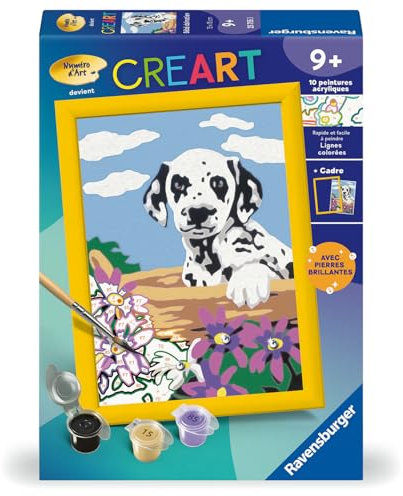 Ravensburger - CreArt Kids 13x18 cm - Numéro d'art - Bébé Dalmatien - Kit de Peinture par numéros - avec pièces de Bijoux - Dès 9 Ans - 25755