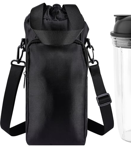 Linkidea Blender Storage Bag, Portable Drawstring Bottle Holder with Shoulder & Hand Strap, Travel Shaker Container Pouch Compatible with 24-32 oz Bottles (Black)