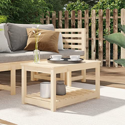 Myheimly Gartentisch, Couchtisch Holzrahmen, Beistelltisch mit Ablage, Terrassentisch Balkontisch Kaffeetisch Natürliche Kiefer,82.5 x 50.5 x 45 cm