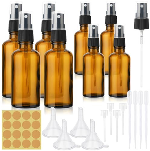 dusaniyali 8 Stück Braunglas Sprühflasche Klein, 50ml 30ml Zerstäuber Sprühflasche mit Trichte und Tropferr, Klein Parfümzerstäuber Nachfüllbare Reise Sprühflaschen für Wasser Alkohol Kosmetik Parfüm